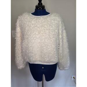 No Boundaries Ivory Faux Fur Cropped Sweater Juniors L 11-13 Snow Bunny Winter